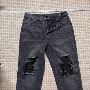 Black straight leg ripped jeans